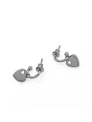 Céline CELINE Logo Heart Hoop Earrings, Swinging Metal Silver, Women's (view 2)