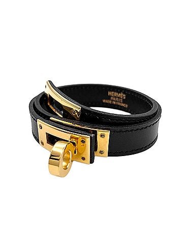 Hermès HERMES Kelly Double Tour Bracelet, Strand, Leather, Metal, Black, Women's (view 1)