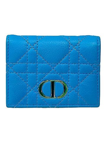 Christian Dior Christian Dior Dior women's wallet, brand name, Caro, trifold leather, blue, compact wallet (view 1)