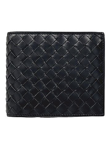 Bottega Veneta Bottega Veneta men's wallet, brand name, Intrecciato weave, bi-fold leather black, compact wallet case. (view 1)