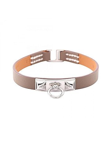 Hermès Hermes Rivale Mini Etoupe Bracelet, Stainless Steel, Veau Swift Leather, Women's, Gray/Silver Tone, M2009 (view 1)