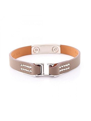 Hermès Hermes Rivale Mini Etoupe Bracelet, Stainless Steel, Veau Swift Leather, Women's, Gray/Silver Tone, M2009 (view 2)