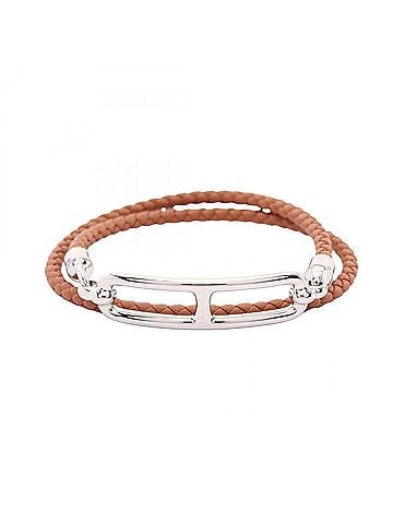 Hermès Hermes HERMES Roulis Double Tour Bracelet Accessory Stainless Steel Veau Swift Leather Women's Brown Silver (view 1)