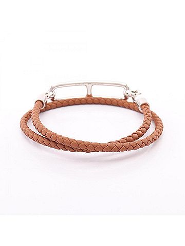 Hermès Hermes HERMES Roulis Double Tour Bracelet Accessory Stainless Steel Veau Swift Leather Women's Brown Silver (view 2)