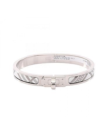 Hermès Hermes Mini Click Kelly PM Honage Tartan et Chaine Bangle Accessory, Stainless Steel Enamel, Women's, Silver/White (view 1)