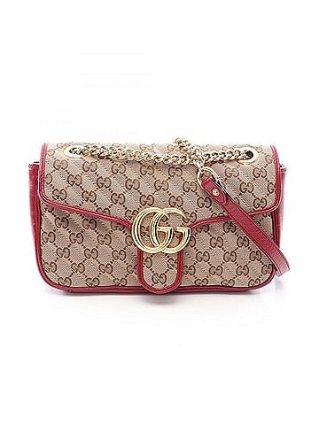Gucci Gucci GG Marmont Quilted Small Canvas Shoulder Bag/Handbag, and Leather, Women's, Beige/Red, 443497 (view 1)