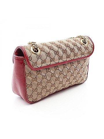 Gucci Gucci GG Marmont Quilted Small Canvas Shoulder Bag/Handbag, and Leather, Women's, Beige/Red, 443497 (view 2)