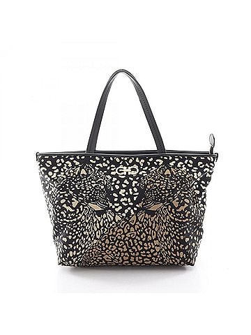 Salvatore Ferragamo Salvatore Ferragamo Gancini Leopard Print Tote Bag/Handbag, Nylon &amp; Leather, Women's, Black, Ivory, Beige, 21E188 (view 1)