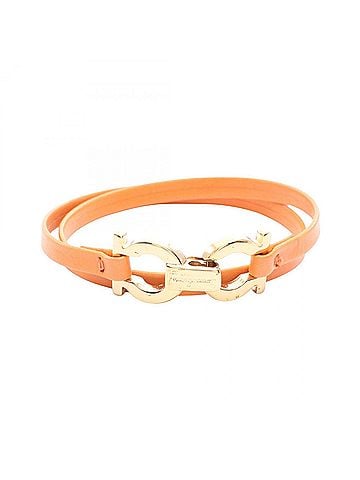 Salvatore Ferragamo Salvatore Ferragamo Gancini Bracelet, Leather, Gold Plated (GP), Women's, Orange/Gold Tone (view 1)