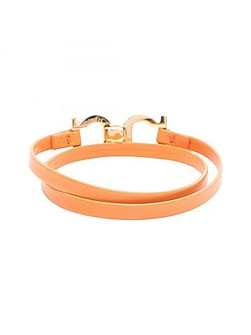 Salvatore Ferragamo Salvatore Ferragamo Gancini Bracelet, Leather, Gold Plated (GP), Women's, Orange/Gold Tone (view 2)