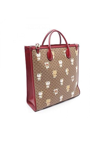 Gucci Gucci x Doraemon GG Supreme 2-Way Tote Bag/Handbag, Coated Canvas and Leather, Women's, Brown/Red/Multicolor, 654345 (view 2)