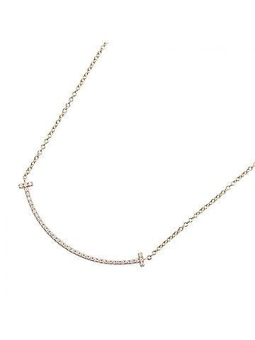 Tiffany & Co. Tiffany &amp; Co. T Smile Necklace, Diamond 18KPG (Pink Gold), Diamond, Women's, Gold Tone, Clear 63058815 (view 1)