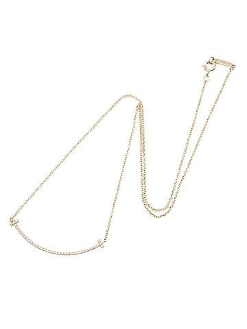 Tiffany & Co. Tiffany &amp; Co. T Smile Necklace, Diamond 18KPG (Pink Gold), Diamond, Women's, Gold Tone, Clear 63058815 (view 2)
