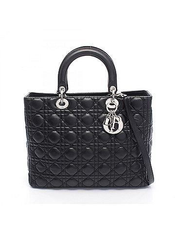 Christian Dior Christian Dior Dior Lady Large Cannage 2-Way Handbag, Leather, Women's, Black (view 1)