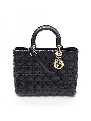 Christian Dior Christian Dior Dior Lady Large Cannage 2-Way Handbag, Leather, Women's, Black (view 1)