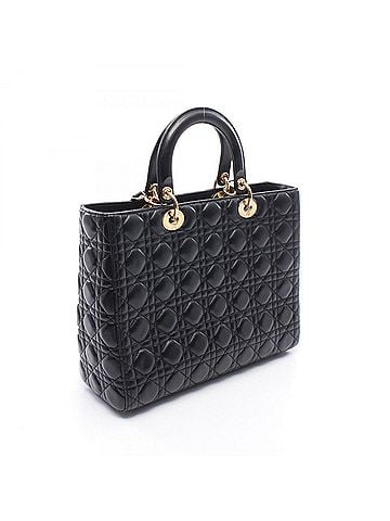 Christian Dior Christian Dior Dior Lady Large Cannage 2-Way Handbag, Leather, Women's, Black (view 2)