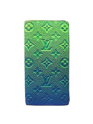 Louis Vuitton Louis Vuitton LOUIS VUITTON Men's Wallet, Brand Long Taurillon Illusion, Portefeuille Brazza, Blue Vert, M81255, Gradient (view 1)