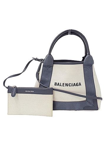 Balenciaga Balenciaga BALENCIAGA Women's Handbag, Brand Handbag/Shoulder Bag, 2-way, Navy Cabas XS, Canvas, Gray/Beige, 390346, Handbag with Pouch, Mini Logo (view 1)