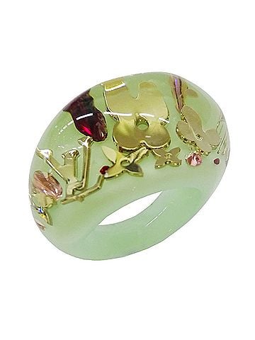Louis Vuitton Louis Vuitton LOUIS VUITTON Ring for Women, Brand Name Ring, Resin, Bague Inclusion, Green, Size M, Accessory (view 1)