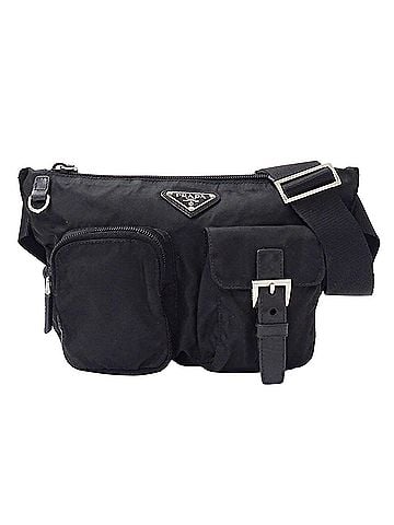 Prada Prada handbag for women and men, brand name, body bag, waist nylon, black, BM0010, black logo, mini bag. (view 1)