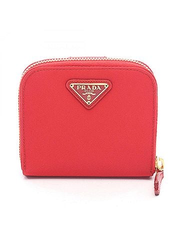 Prada Prada Triangle Plate Bi-fold Wallet, Nylon Leather, Women's, Red, 1ML018 (view 1)