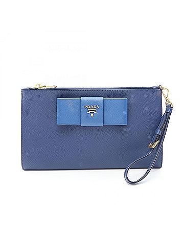 Prada Prada PRADA Ribbon Handbag Pouch Saffiano Leather Women's Navy (view 1)