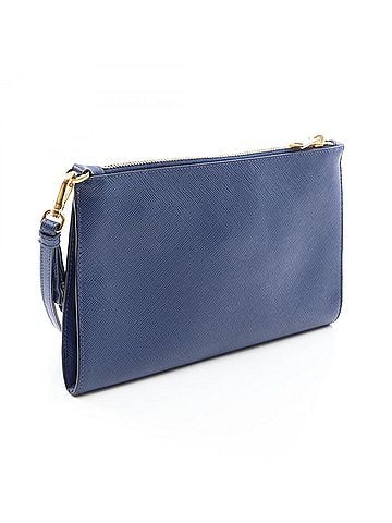 Prada Prada PRADA Ribbon Handbag Pouch Saffiano Leather Women's Navy (view 2)
