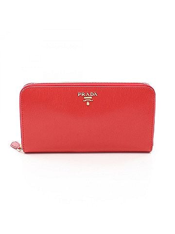 Prada Prada PRADA Round Long Wallet, Saffiano Leather, Women's, Red, 1MF175 (view 1)