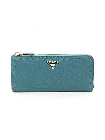 Prada Prada Metal Logo L-shaped Zip Long Wallet, Leather, Women's, Green (view 1)