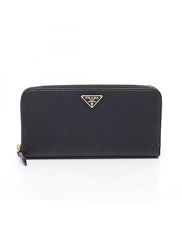 Prada Prada Triangle Logo Round Long Wallet, Leather, Women's, Black (view 1)