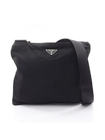 Prada Prada Triangle Logo Shoulder Bag/Handbag, Nylon and Leather, Women's, Black (view 1)