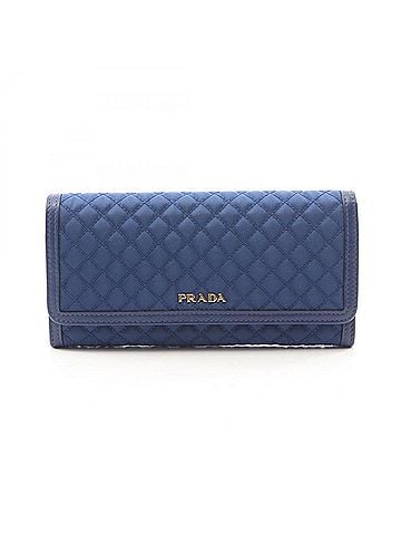 Prada Prada quilted bi-fold long wallet, nylon and leather, women's, blue. (view 1)