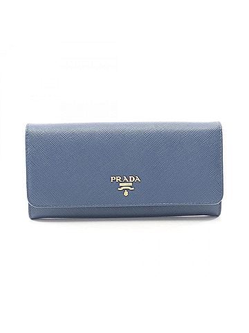 Prada Prada SAFFIANO METAL Bi-fold Long Wallet, Saffiano Leather, Women's, Blue (view 1)