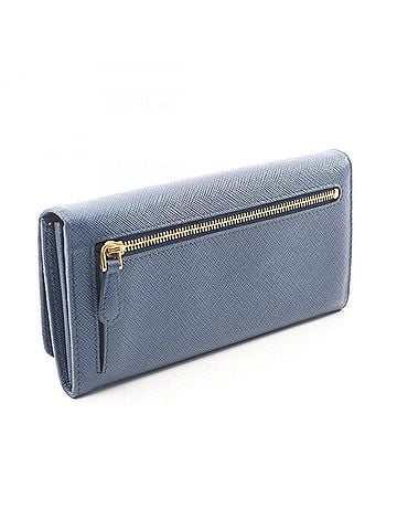 Prada Prada SAFFIANO METAL Bi-fold Long Wallet, Saffiano Leather, Women's, Blue (view 2)