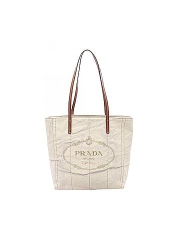 Prada Prada MISTOLINO+VITEL Tote Bag/Handbag, Canvas and Leather, Women's, Ivory/Brown, 1BG347 (view 1)