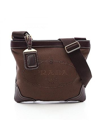 Prada Prada LOGO JACQUARD Shoulder Bag/Handbag, Canvas and Leather, Women's, Brown (view 1)