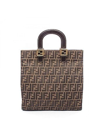 Fendi Fendi Zucca Tote Bag Handbag, Canvas and Leather, Women's, Brown (view 1)