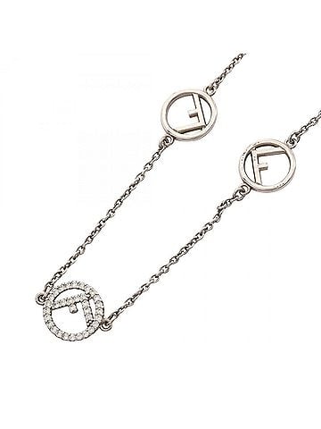 Fendi Fendi F is necklace, stainless steel, rhinestone, women's, silver tone. (view 1)