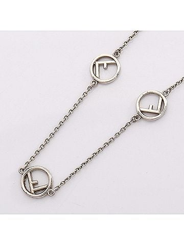 Fendi Fendi F is necklace, stainless steel, rhinestone, women's, silver tone. (view 2)