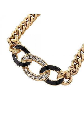 Christian Dior Christian Dior Dior Chain Stone Necklace Jewelry GP (Gold Plated) Rhinestone Women's Gold Tones Clear Black (view 1)