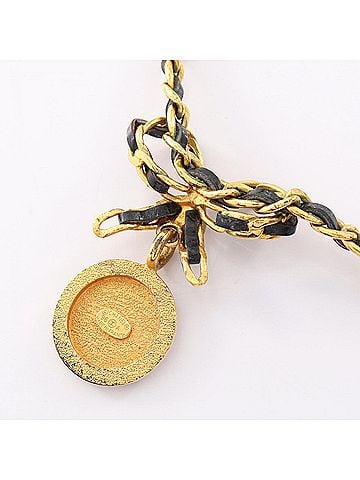 Chanel Chanel Ribbon Coin Choker Accessory, Gold Plated Leather with Rhinestones, Women's, Gold, Black, Clear. (view 2)