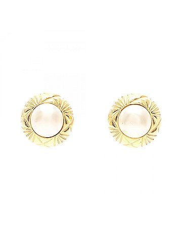 Chanel Chanel Round Earrings, Gold Plated (GP), Faux Pearl, Women's, Gold/White Tones (view 1)