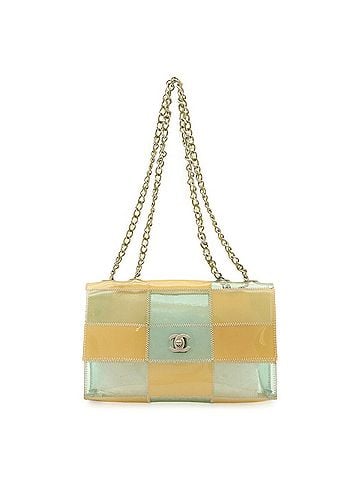Chanel CHANEL Chocolate Bar Coco Mark Chain Shoulder Bag, Vinyl, Light Blue/Beige (view 1)