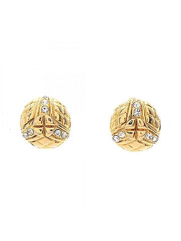 Chanel Chanel Matelassé Circle Earrings, Gold Plated (GP) Rhinestone Women's, Tone, Clear Tone (view 1)