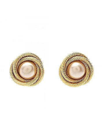Chanel Chanel Twist Frame Earrings, Gold Plated (GP), Faux Pearl, Women's, Gold/White Tones (view 1)