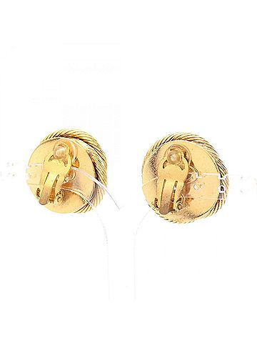 Chanel Chanel Twist Frame Earrings, Gold Plated (GP), Faux Pearl, Women's, Gold/White Tones (view 2)