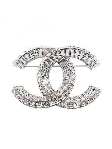 Chanel Chanel Coco Mark Brooch Accessory, Stainless Steel with Rhinestones, Women's, Silver/Clear Tone, F20V (view 1)