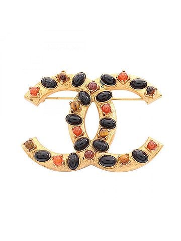 Chanel Chanel Coco Mark Brooch Accessory, Gold Plated (GP), Colored Stones, Women's, Tone, Multicolor (view 1)