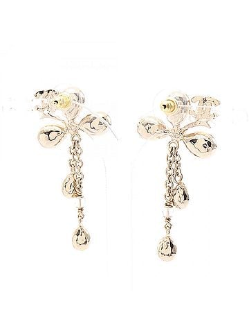 Chanel Chanel Coco Mark Flower Drop Earrings, Gold Plated (GP), Rhinestone, Faux Pearl, Women's, Gold/Clear Tones, B26 (view 2)