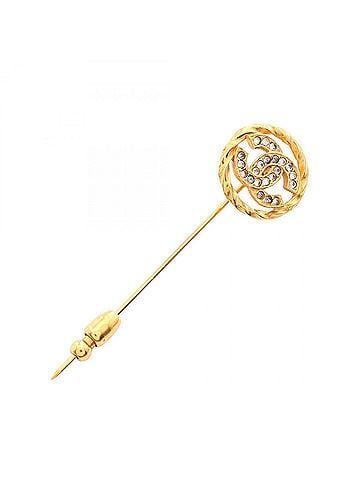 Chanel Chanel Coco Mark Pin Brooch Accessory, Gold Plated (GP), Rhinestone, Women's, Gold/Clear Tones (view 1)